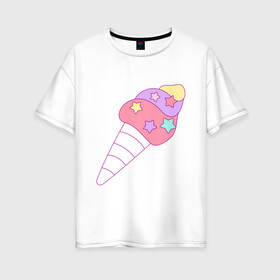 Женская футболка хлопок Oversize с принтом мороженое рожок звездочки , 100% хлопок | свободный крой, круглый ворот, спущенный рукав, длина до линии бедер
 | вкусняшки | детский | еда | звездочки | мороженое | мультяшный | рожок | сладости