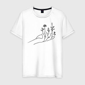 Мужская футболка хлопок с принтом Hand flower , 100% хлопок | прямой крой, круглый вырез горловины, длина до линии бедер, слегка спущенное плечо. | Тематика изображения на принте: flo | flowers | растения | флористика | цветение | цветы