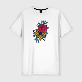 Мужская футболка хлопок Slim с принтом Flowers , 92% хлопок, 8% лайкра | приталенный силуэт, круглый вырез ворота, длина до линии бедра, короткий рукав | flo | flowers | растения | флористика | цветение | цветы