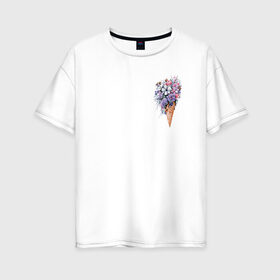 Женская футболка хлопок Oversize с принтом Цветочное мороженое , 100% хлопок | свободный крой, круглый ворот, спущенный рукав, длина до линии бедер
 | Тематика изображения на принте: flo | flowers | растения | флористика | цветение | цветы