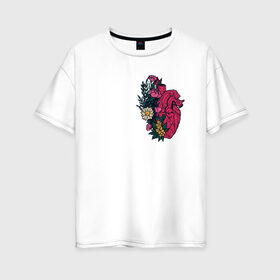 Женская футболка хлопок Oversize с принтом Heart , 100% хлопок | свободный крой, круглый ворот, спущенный рукав, длина до линии бедер
 | flo | flowers | растения | флористика | цветение | цветы