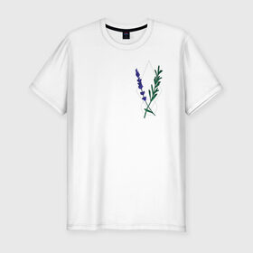 Мужская футболка хлопок Slim с принтом Лаванда , 92% хлопок, 8% лайкра | приталенный силуэт, круглый вырез ворота, длина до линии бедра, короткий рукав | flo | flowers | растения | флористика | цветение | цветы