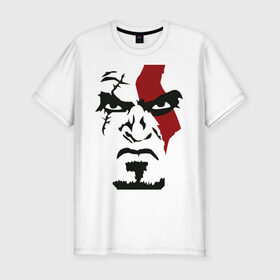 Мужская футболка хлопок Slim с принтом Кратос - Бог войны - Kratos , 92% хлопок, 8% лайкра | приталенный силуэт, круглый вырез ворота, длина до линии бедра, короткий рукав | game | god of war | kratos | бог войны | злость | игра | контуры | кратос | лицо