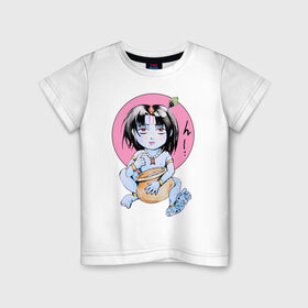 Детская футболка хлопок с принтом Маленький Кришна , 100% хлопок | круглый вырез горловины, полуприлегающий силуэт, длина до линии бедер | аниме | индуизм | кришна | религия | харе кришна | японские надписи