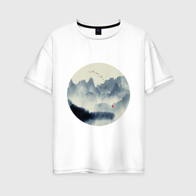 Женская футболка хлопок Oversize с принтом Абстрактная природа , 100% хлопок | свободный крой, круглый ворот, спущенный рукав, длина до линии бедер
 | абстракция | азиатский | арт | минимализм | пейзаж | природа | рисунок | хипстер | японский