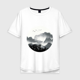 Мужская футболка хлопок Oversize с принтом Абстрактная природа , 100% хлопок | свободный крой, круглый ворот, “спинка” длиннее передней части | абстракция | азиатский | арт | минимализм | пейзаж | природа | рисунок | хипстер | японский