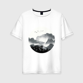 Женская футболка хлопок Oversize с принтом Абстрактная природа , 100% хлопок | свободный крой, круглый ворот, спущенный рукав, длина до линии бедер
 | абстракция | азиатский | арт | минимализм | пейзаж | природа | рисунок | хипстер | японский