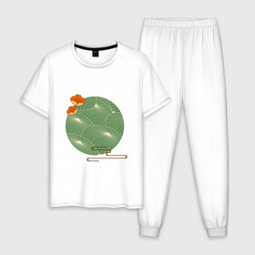 Мужская пижама хлопок с принтом Арт минимализм , 100% хлопок | брюки и футболка прямого кроя, без карманов, на брюках мягкая резинка на поясе и по низу штанин
 | абстракция | азиатский | арт | минимализм | пейзаж | природа | рисунок | хипстер | японский
