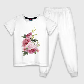 Детская пижама хлопок с принтом Акварельные розы , 100% хлопок |  брюки и футболка прямого кроя, без карманов, на брюках мягкая резинка на поясе и по низу штанин
 | Тематика изображения на принте: акварель | ботаника | весна | женственность | иллюстрация | нежность | рисунок | розы | цветы