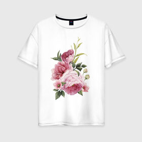 Женская футболка хлопок Oversize с принтом Акварельные розы , 100% хлопок | свободный крой, круглый ворот, спущенный рукав, длина до линии бедер
 | акварель | ботаника | весна | женственность | иллюстрация | нежность | рисунок | розы | цветы