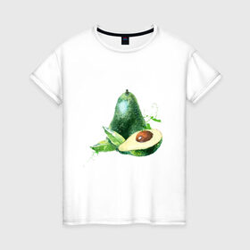 Женская футболка хлопок с принтом акварельное авокадо , 100% хлопок | прямой крой, круглый вырез горловины, длина до линии бедер, слегка спущенное плечо | авокадо | акварель | брызги | веган | вегетарианец | здоровье | зож | правильное питание | рисунок
