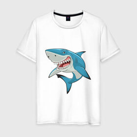 Мужская футболка хлопок с принтом акула злая , 100% хлопок | прямой крой, круглый вырез горловины, длина до линии бедер, слегка спущенное плечо. | акула | злая | зубы | море | океан | опасность | пасть | природа | рисунок | рыба
