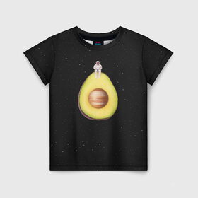Детская футболка 3D с принтом Космокадо , 100% гипоаллергенный полиэфир | прямой крой, круглый вырез горловины, длина до линии бедер, чуть спущенное плечо, ткань немного тянется | avocado | drift | drifting | fruits | galaxy | milky | moon | planet | plant | ship | space | spaceship | star | suit | to | way | авокадо | галактика | звезда | корабль | космический | космонавт | космос | луна | млечный | планета | путь | растение | ска