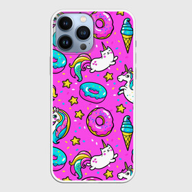 Чехол для iPhone 13 Pro Max с принтом Единороги с пончиками ,  |  | dab | dab единорог | dabbing unicorn | unicorn | брызги красок | детская | единорог радуга | краски | круги | прикольные картинки | радуга | радужные краски | радужный единорог | утята