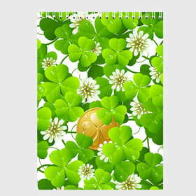 Скетчбук с принтом Ирландский Клевер и Монетка , 100% бумага
 | 48 листов, плотность листов — 100 г/м2, плотность картонной обложки — 250 г/м2. Листы скреплены сверху удобной пружинной спиралью | день ирландии | зеленая | зеленый | ирландец | ирландская | ирландский | клевер | монета | патрик | с патриком