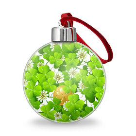 Ёлочный шар с принтом Ирландский Клевер и Монетка , Пластик | Диаметр: 77 мм | день ирландии | зеленая | зеленый | ирландец | ирландская | ирландский | клевер | монета | патрик | с патриком