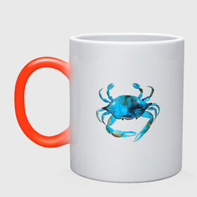 Кружка хамелеон с принтом Синий краб акварель , керамика | меняет цвет при нагревании, емкость 330 мл | акварель | вымысел | краб | лето | море | пляж | рисунок | синий