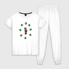 Женская пижама хлопок с принтом Житель из майнкрафта , 100% хлопок | брюки и футболка прямого кроя, без карманов, на брюках мягкая резинка на поясе и по низу штанин | minecraft | житель из майнкрафта | изумруды | майнкарфт стиль | майнкрафт
