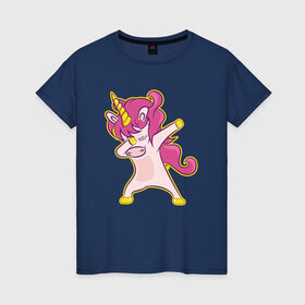 Женская футболка хлопок с принтом Dab unicorn , 100% хлопок | прямой крой, круглый вырез горловины, длина до линии бедер, слегка спущенное плечо | dab unicorn | unicorn | единорог | лошадка | танцующий единорог