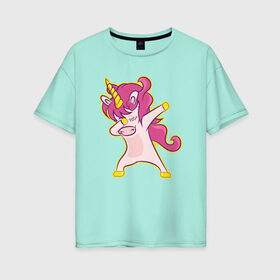 Женская футболка хлопок Oversize с принтом Dab unicorn , 100% хлопок | свободный крой, круглый ворот, спущенный рукав, длина до линии бедер
 | dab unicorn | unicorn | единорог | лошадка | танцующий единорог