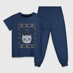 Детская пижама хлопок с принтом Рождественский свитер с котом , 100% хлопок |  брюки и футболка прямого кроя, без карманов, на брюках мягкая резинка на поясе и по низу штанин
 | Тематика изображения на принте: food | mandarins | mem | meme | new year | sweater | ugly | в слюнявчике | еда | жрать | жрац | кот | котяра | кушац | кушот | мем | мем с котом | мемы | неси | новый год | оливье | прикол | рождество | свитер | слюнявчик