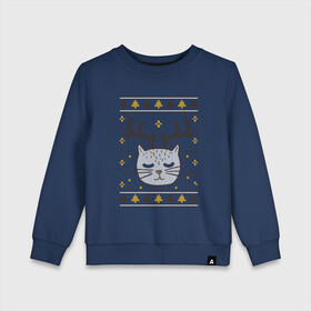 Детский свитшот хлопок с принтом Рождественский свитер с котом , 100% хлопок | круглый вырез горловины, эластичные манжеты, пояс и воротник | food | mandarins | mem | meme | new year | sweater | ugly | в слюнявчике | еда | жрать | жрац | кот | котяра | кушац | кушот | мем | мем с котом | мемы | неси | новый год | оливье | прикол | рождество | свитер | слюнявчик