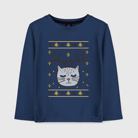 Детский лонгслив хлопок с принтом Рождественский свитер с котом , 100% хлопок | круглый вырез горловины, полуприлегающий силуэт, длина до линии бедер | food | mandarins | mem | meme | new year | sweater | ugly | в слюнявчике | еда | жрать | жрац | кот | котяра | кушац | кушот | мем | мем с котом | мемы | неси | новый год | оливье | прикол | рождество | свитер | слюнявчик