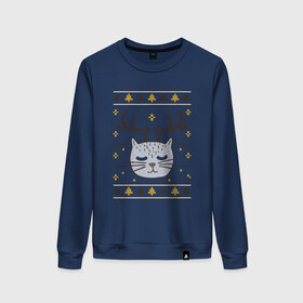 Женский свитшот хлопок с принтом Рождественский свитер с котом , 100% хлопок | прямой крой, круглый вырез, на манжетах и по низу широкая трикотажная резинка  | food | mandarins | mem | meme | new year | sweater | ugly | в слюнявчике | еда | жрать | жрац | кот | котяра | кушац | кушот | мем | мем с котом | мемы | неси | новый год | оливье | прикол | рождество | свитер | слюнявчик