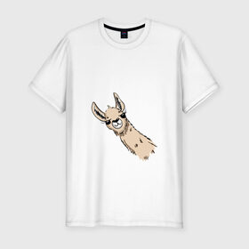 Мужская футболка хлопок Slim с принтом Лама , 92% хлопок, 8% лайкра | приталенный силуэт, круглый вырез ворота, длина до линии бедра, короткий рукав | Тематика изображения на принте: альпака | лама | любопытная лама | улыбающаяся лама