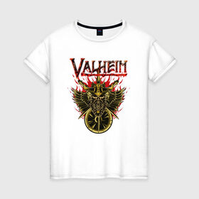 Женская футболка хлопок с принтом Valheim , 100% хлопок | прямой крой, круглый вырез горловины, длина до линии бедер, слегка спущенное плечо | fantasy | mmo | valheim | valve | валхейм | вальхейм | викинги | выживалка | игра | королевская битва | ммо | ролевая игра | фэнтази