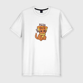 Мужская футболка хлопок Slim с принтом Время пиццы! , 92% хлопок, 8% лайкра | приталенный силуэт, круглый вырез ворота, длина до линии бедра, короткий рукав | pizza time | еда | животные | кот | котик | кошка | пицца