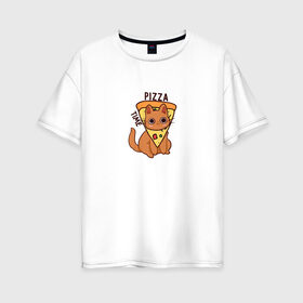 Женская футболка хлопок Oversize с принтом Время пиццы! , 100% хлопок | свободный крой, круглый ворот, спущенный рукав, длина до линии бедер
 | pizza time | еда | животные | кот | котик | кошка | пицца