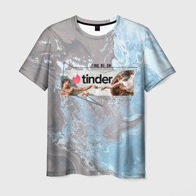 Мужская футболка 3D с принтом Find me on Tinder | Тиндер , 100% полиэфир | прямой крой, круглый вырез горловины, длина до линии бедер | find | me | on | tinder | адама | геометрия | живопись | знакомства | искусство | ищи | картина | меня | на | сотворение | тиндер | тиндере