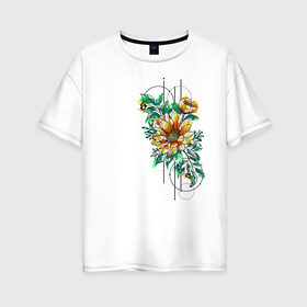 Женская футболка хлопок Oversize с принтом Sunflower , 100% хлопок | свободный крой, круглый ворот, спущенный рукав, длина до линии бедер
 | 8 марта | girl | woman | бабушка | весна | девушкам | девушке | девушки | женский | листья | мама | март | пионы | подарок | тренд | цветочки | цветы