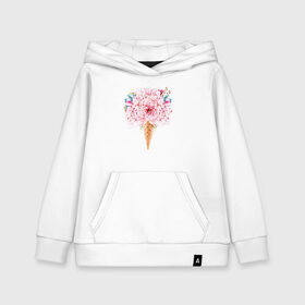 Детская толстовка хлопок с принтом Flowers ice cream , 100% хлопок | Круглый горловой вырез, эластичные манжеты, пояс, капюшен | 8 марта | girl | woman | бабушка | весна | девушкам | девушке | девушки | женский | листья | мама | март | пионы | подарок | тренд | цветочки | цветы