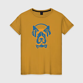 Женская футболка хлопок с принтом Меломан , 100% хлопок | прямой крой, круглый вырез горловины, длина до линии бедер, слегка спущенное плечо | животные | меломан | музыка | наушники | пес | подарок | силуэт | собака | собаки