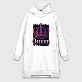 Платье-худи хлопок с принтом Queen Королева и корона ,  |  | 8 марта | chess | crown | gradient | pink | queens gambit | градиент | для девушки | для дочки | для женщины | для жены | его королева | женский день | королевна | моя королева | розовый | ход королевы | царица | шахматы