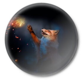 Значок с принтом Лиса и огонек ,  металл | круглая форма, металлическая застежка в виде булавки | fox | foxy | животное | звери | лиса | лисенок | лисичка | милая | рыжая | фокс
