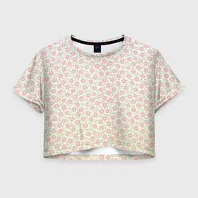 Женская футболка Crop-top 3D с принтом узор мелкие цветочки , 100% полиэстер | круглая горловина, длина футболки до линии талии, рукава с отворотами | вектор | лето | паттерн | пижамный | полевые цветы | простой | рисунок | розовые цветочки | светлый | узор | цветочки | цветы