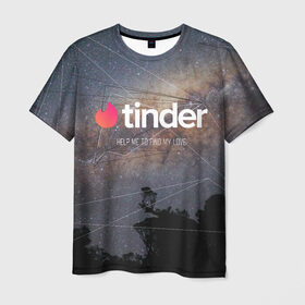 Мужская футболка 3D с принтом Tinder Find Love Тиндер , 100% полиэфир | прямой крой, круглый вырез горловины, длина до линии бедер | find | help | love | me | my | to | геометрия | звезды | знакомства | космос | небо | тиндер