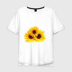 Мужская футболка хлопок Oversize с принтом Подсолнухи , 100% хлопок | свободный крой, круглый ворот, “спинка” длиннее передней части | желтый | лето | оранжевый | подсолнухи | рубэкия | румбекия | солнце | цветы | ярко