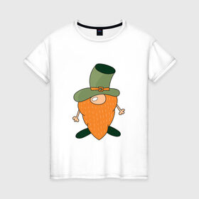 Женская футболка хлопок с принтом Гном - День святого Патрика , 100% хлопок | прямой крой, круглый вырез горловины, длина до линии бедер, слегка спущенное плечо | борода | гном | день святого патрика | зеленый | ирландия | лепрекон | мультяшный | оранжевый | патрик | подарок | символ | смешной | фэнтези | шляпа