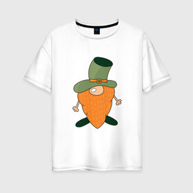 Женская футболка хлопок Oversize с принтом Гном - День святого Патрика , 100% хлопок | свободный крой, круглый ворот, спущенный рукав, длина до линии бедер
 | борода | гном | день святого патрика | зеленый | ирландия | лепрекон | мультяшный | оранжевый | патрик | подарок | символ | смешной | фэнтези | шляпа