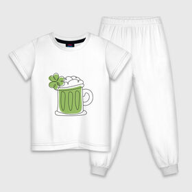 Детская пижама хлопок с принтом День святого Патрика - Пиво , 100% хлопок |  брюки и футболка прямого кроя, без карманов, на брюках мягкая резинка на поясе и по низу штанин
 | Тематика изображения на принте: день святого патрика | зеленый | ирландия | клевер | кружка | листик | мультяшный | патрик | пена | пить | подарок | прикол | символ