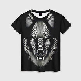 Женская футболка 3D с принтом Волк из волнистых линий , 100% полиэфир ( синтетическое хлопкоподобное полотно) | прямой крой, круглый вырез горловины, длина до линии бедер | wolf | волк | волчара | живность | животное | охотник | следопыт | хищник