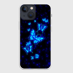 Чехол для iPhone 13 mini с принтом Неоновые бабочки ,  |  | butterfly | dream | fantasy | neon | space | stars | wings | бабочки | бабочки космос | блестящие | весна | вселенная | галактика | голубые бабочки | девочкам | девушкам | звезды | космические | космос | крыя | лето