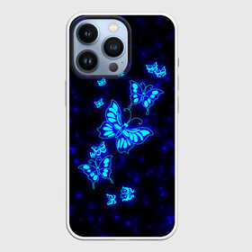 Чехол для iPhone 13 Pro с принтом Неоновые бабочки ,  |  | butterfly | dream | fantasy | neon | space | stars | wings | бабочки | бабочки космос | блестящие | весна | вселенная | галактика | голубые бабочки | девочкам | девушкам | звезды | космические | космос | крыя | лето