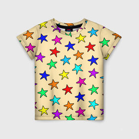 Детская футболка 3D с принтом Детские звезды на песке , 100% гипоаллергенный полиэфир | прямой крой, круглый вырез горловины, длина до линии бедер, чуть спущенное плечо, ткань немного тянется | Тематика изображения на принте: baby | colorfull | disco | kids | stars | девочкам | детские рисунки | детям | диско | звездочки | звезды | конфетти | лето | малыш | ночные | орнамент | песок | пляж | праздник | радужные | разноцветный узор
