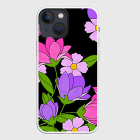 Чехол для iPhone 13 mini с принтом Ночные цветы ,  |  | fashion | flowers | бабушка | букет | бутоны | весна | ветки | девушкам | дочь | зелень | лаванда | лепестки | лето | лилии | листья | лучшая | мама | ночь | пионы | подарок | поляна | природа | растения | розы