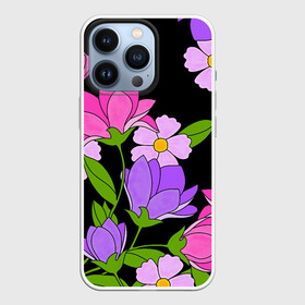 Чехол для iPhone 13 Pro с принтом Ночные цветы ,  |  | Тематика изображения на принте: fashion | flowers | бабушка | букет | бутоны | весна | ветки | девушкам | дочь | зелень | лаванда | лепестки | лето | лилии | листья | лучшая | мама | ночь | пионы | подарок | поляна | природа | растения | розы